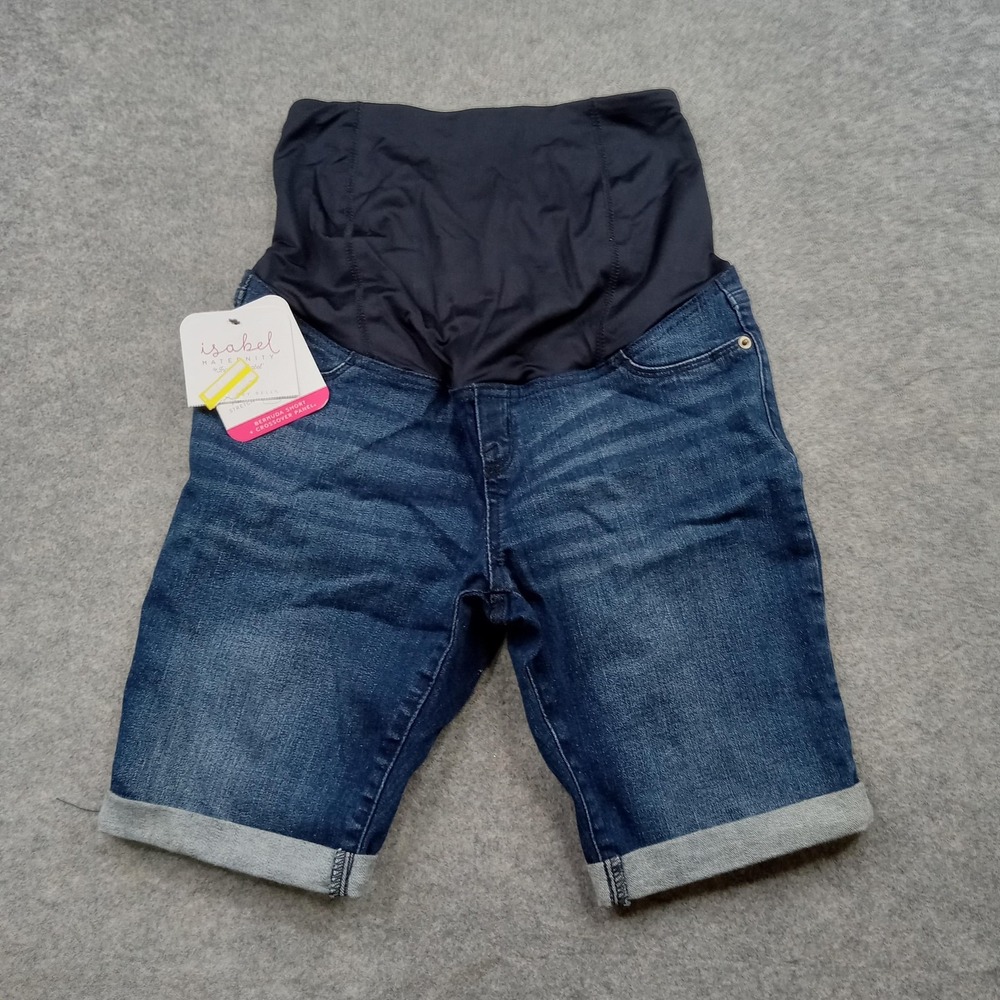 Isabel Maternity Shorts Womens 4 Blue Denim Bermuda Crossover Panel Cuffed